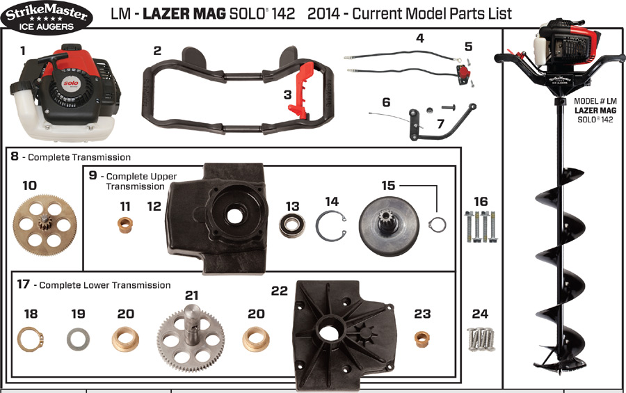 Strikemaster LM (Lazer Mag) Solo 142 Series 2014 Current Ice Auger Parts